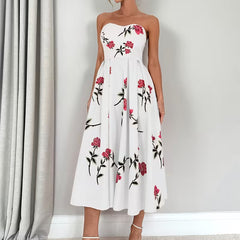 Women's Floral Print A-Line Dress | Elegant Strapless Summer Style 2