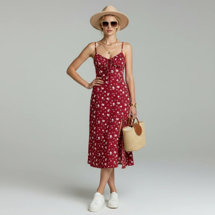 Women's Floral Print Midi Dress | Elegant Lightweight Summer Dress 0