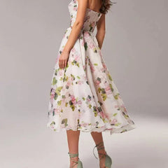 Women's Floral Print Midi Dress | Elegant Strapless Summer Dress with Full Skirt 3