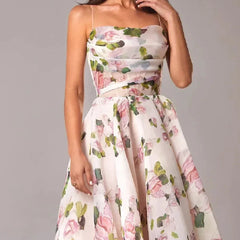Women's Floral Print Midi Dress | Elegant Strapless Summer Dress with Full Skirt 4