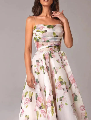 Women's Floral Print Midi Dress | Elegant Strapless Summer Dress with Full Skirt 4