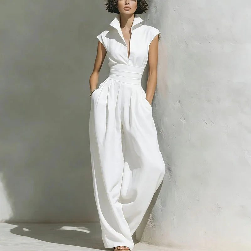 Women's Flowy Wide Leg Jumpsuit | Elegant Sleeveless Summer Outfit with Pockets 1