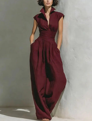 Women's Flowy Wide Leg Jumpsuit | Elegant Sleeveless Summer Outfit with Pockets 2