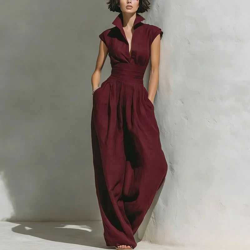 Women's Flowy Wide Leg Jumpsuit | Elegant Sleeveless Summer Outfit with Pockets 2