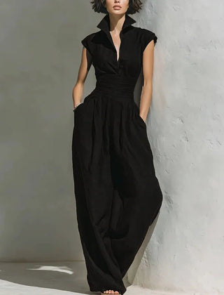 Women's Flowy Wide Leg Jumpsuit | Elegant Sleeveless Summer Outfit with Pockets 3