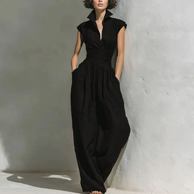 Women's Flowy Wide Leg Jumpsuit | Elegant Sleeveless Summer Outfit with Pockets 3