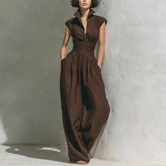 Women's Flowy Wide Leg Jumpsuit | Elegant Sleeveless Summer Outfit with Pockets 4