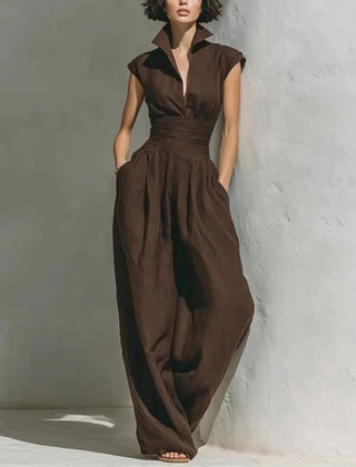 Women's Flowy Wide Leg Jumpsuit | Elegant Sleeveless Summer Outfit with Pockets 4