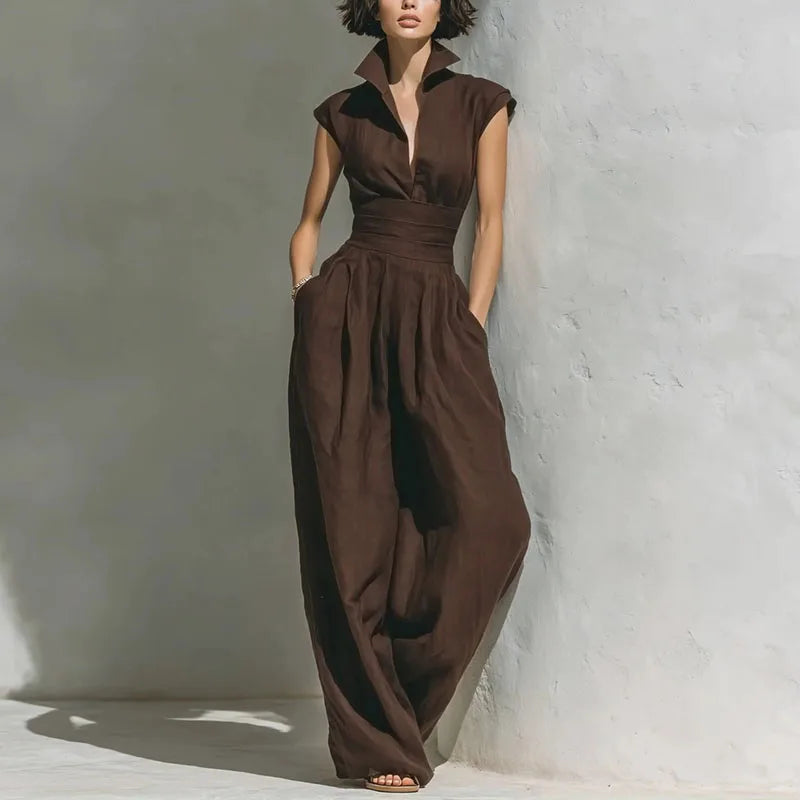 Women's Flowy Wide Leg Jumpsuit | Elegant Sleeveless Summer Outfit with Pockets 4
