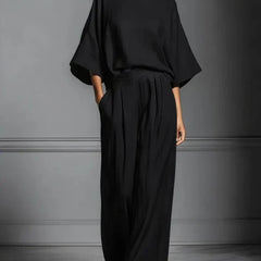 Women's Fluid Fabric Two Piece Set | Elegant Boat Neck Top and Wide Leg Trousers 5