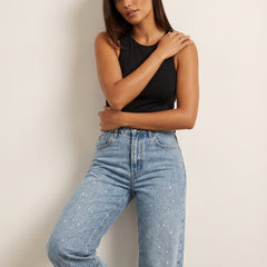 Women's Glitter High-Waist Straight Jeans | Elegant Timeless Denim 1