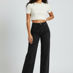Women's Glitter High-Waist Straight Jeans | Elegant Timeless Denim 3