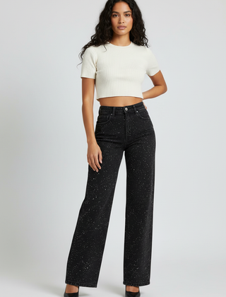 Women's Glitter High-Waist Straight Jeans | Elegant Timeless Denim 3