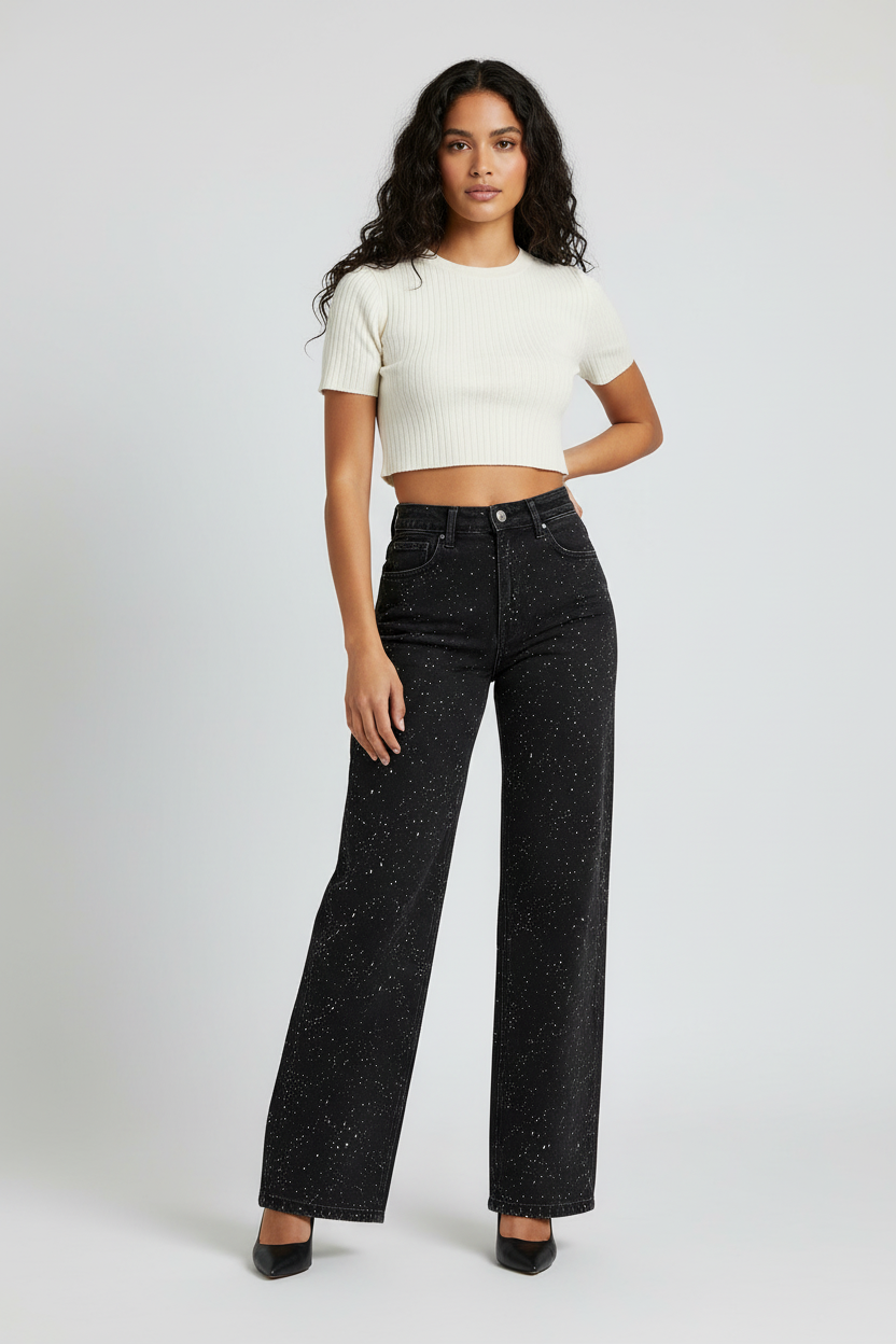 Women's Glitter High-Waist Straight Jeans | Elegant Timeless Denim 3