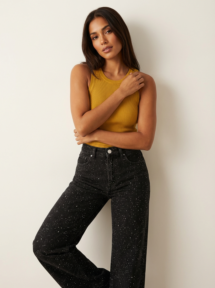 Women's Glitter High-Waist Straight Jeans | Elegant Timeless Denim 4