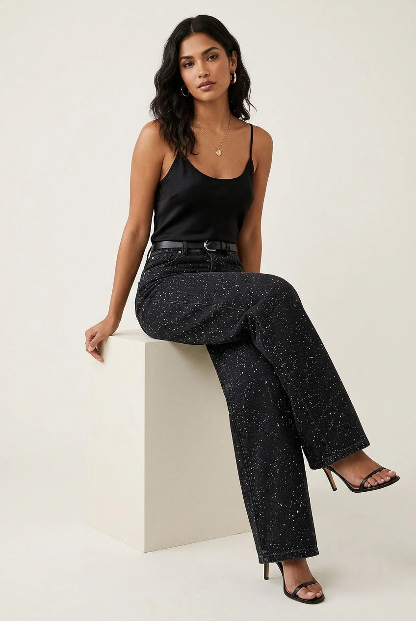 Women's Glitter High-Waist Straight Jeans | Elegant Timeless Denim 5