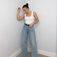 Women's Glitter High-Waist Straight Jeans | Elegant Timeless Denim 6
