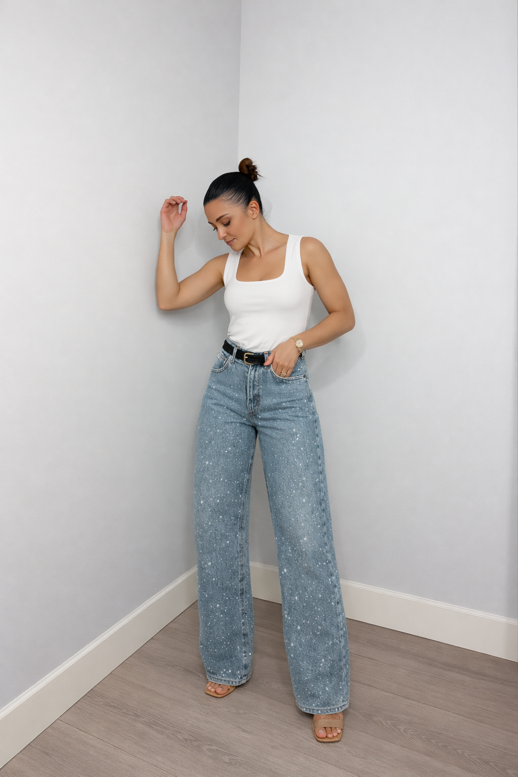 Women's Glitter High-Waist Straight Jeans | Elegant Timeless Denim 6