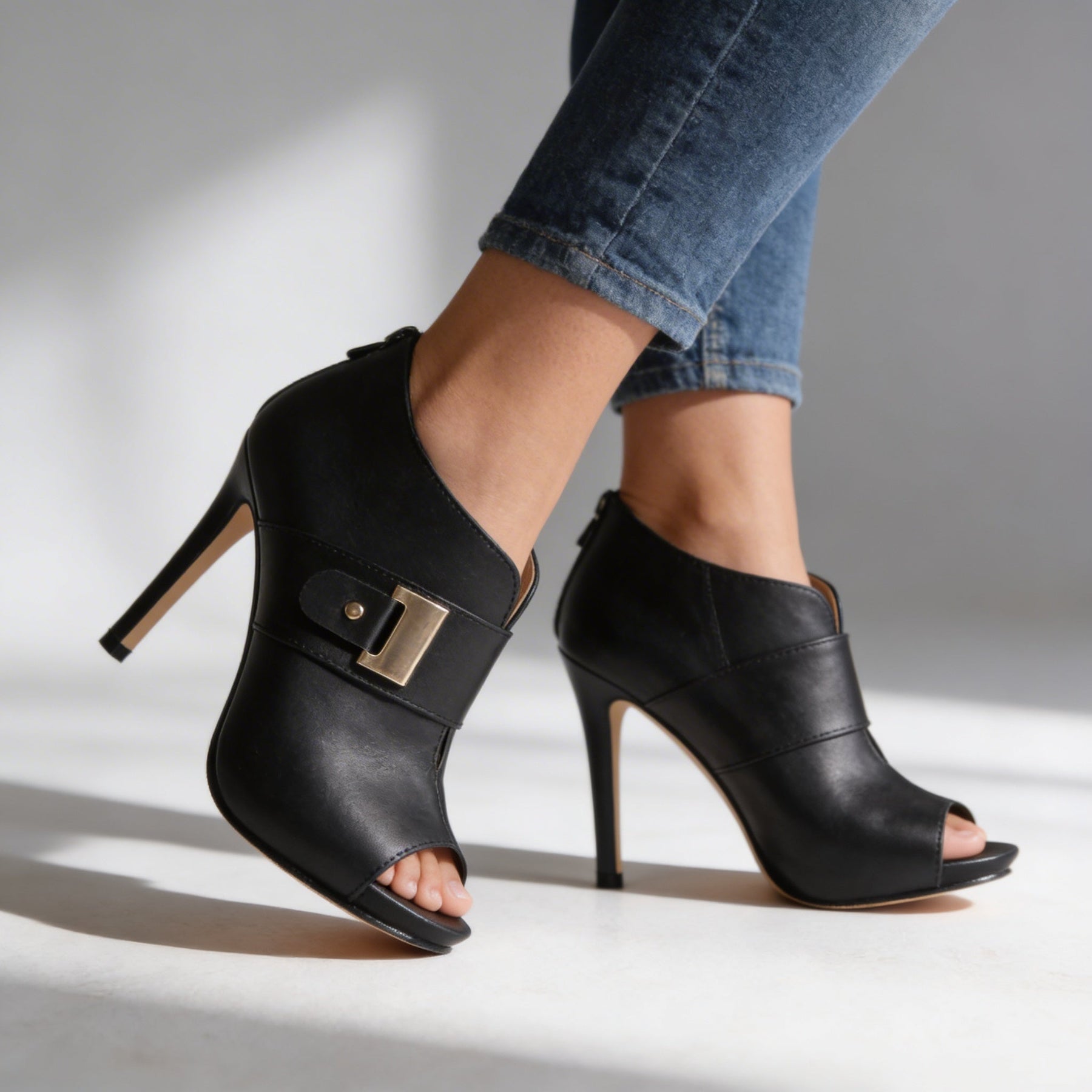 Women's Gold Open Toe Stiletto Heels | Elegant Buckle Strap Design 4