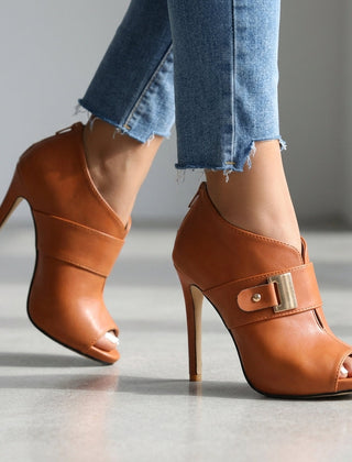 Women's Gold Open Toe Stiletto Heels | Elegant Buckle Strap Design 5