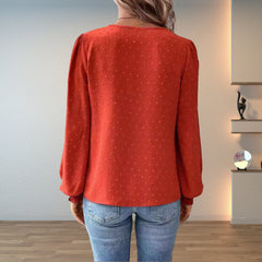 Women's Lace Bodice Long Sleeve Blouse | Elegant V-Neck Smocked-Cuff Top 1