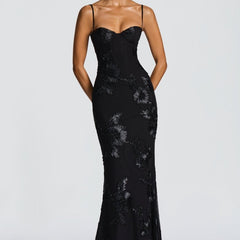 Women's Lace Maxi Dress | Elegant Figure-Hugging Flared Evening Gown 0