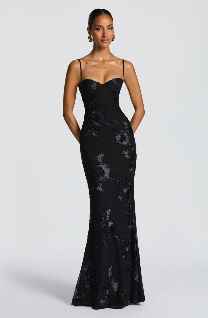 Women's Lace Maxi Dress | Elegant Figure-Hugging Flared Evening Gown 0