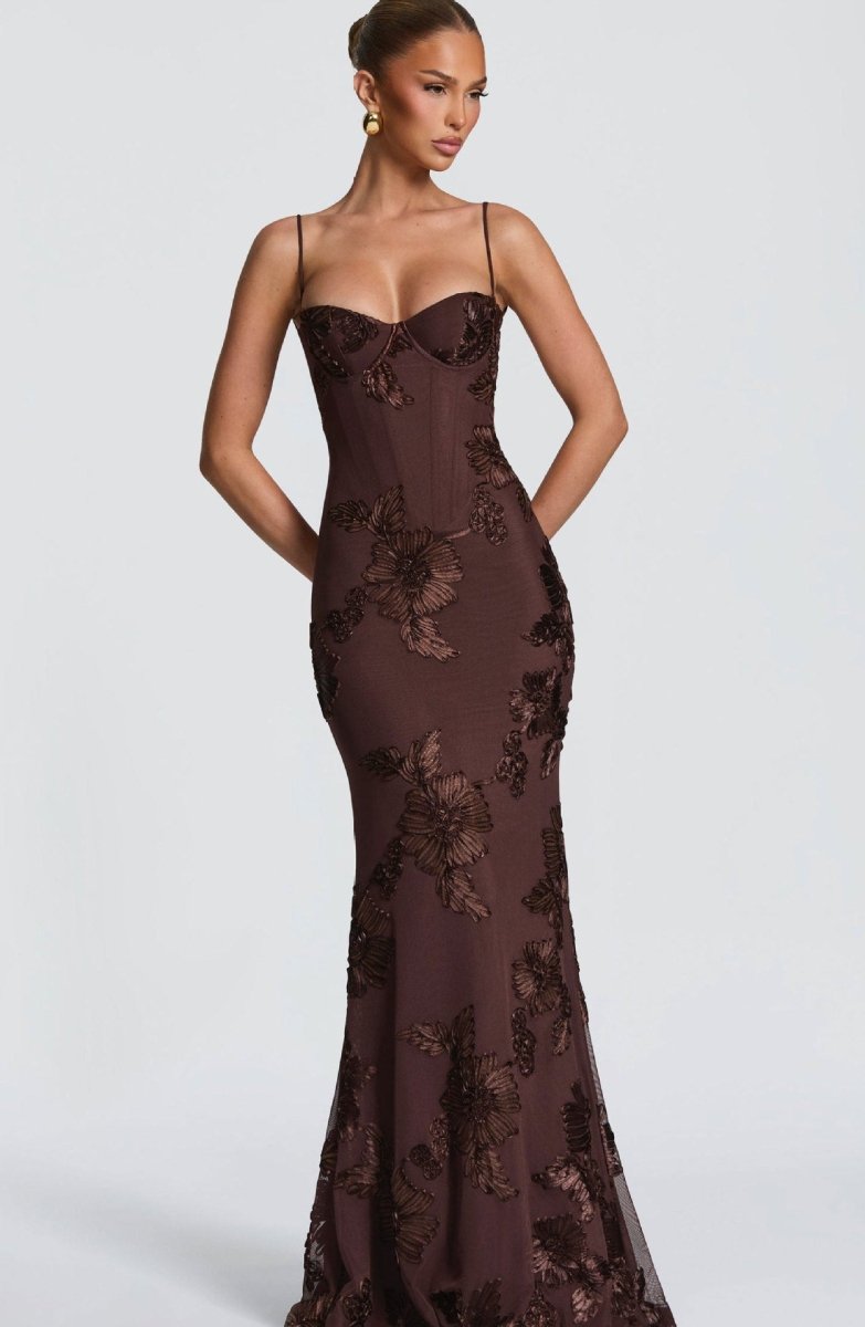 Women's Lace Maxi Dress | Elegant Figure-Hugging Flared Evening Gown 3