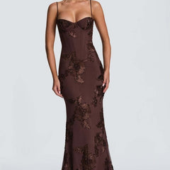 Women's Lace Maxi Dress | Elegant Figure-Hugging Flared Evening Gown 4
