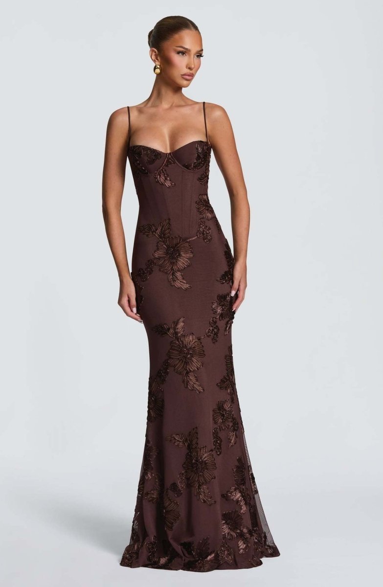 Women's Lace Maxi Dress | Elegant Figure-Hugging Flared Evening Gown 4