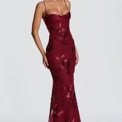 Women's Lace Maxi Dress | Elegant Figure-Hugging Flared Evening Gown 5