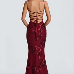 Women's Lace Maxi Dress | Elegant Figure-Hugging Flared Evening Gown 6