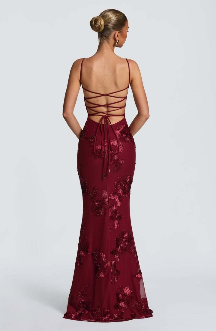 Women's Lace Maxi Dress | Elegant Figure-Hugging Flared Evening Gown 6