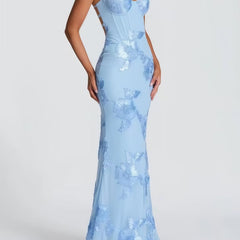 Women's Lace Maxi Dress | Elegant Figure-Hugging Flared Evening Gown 9