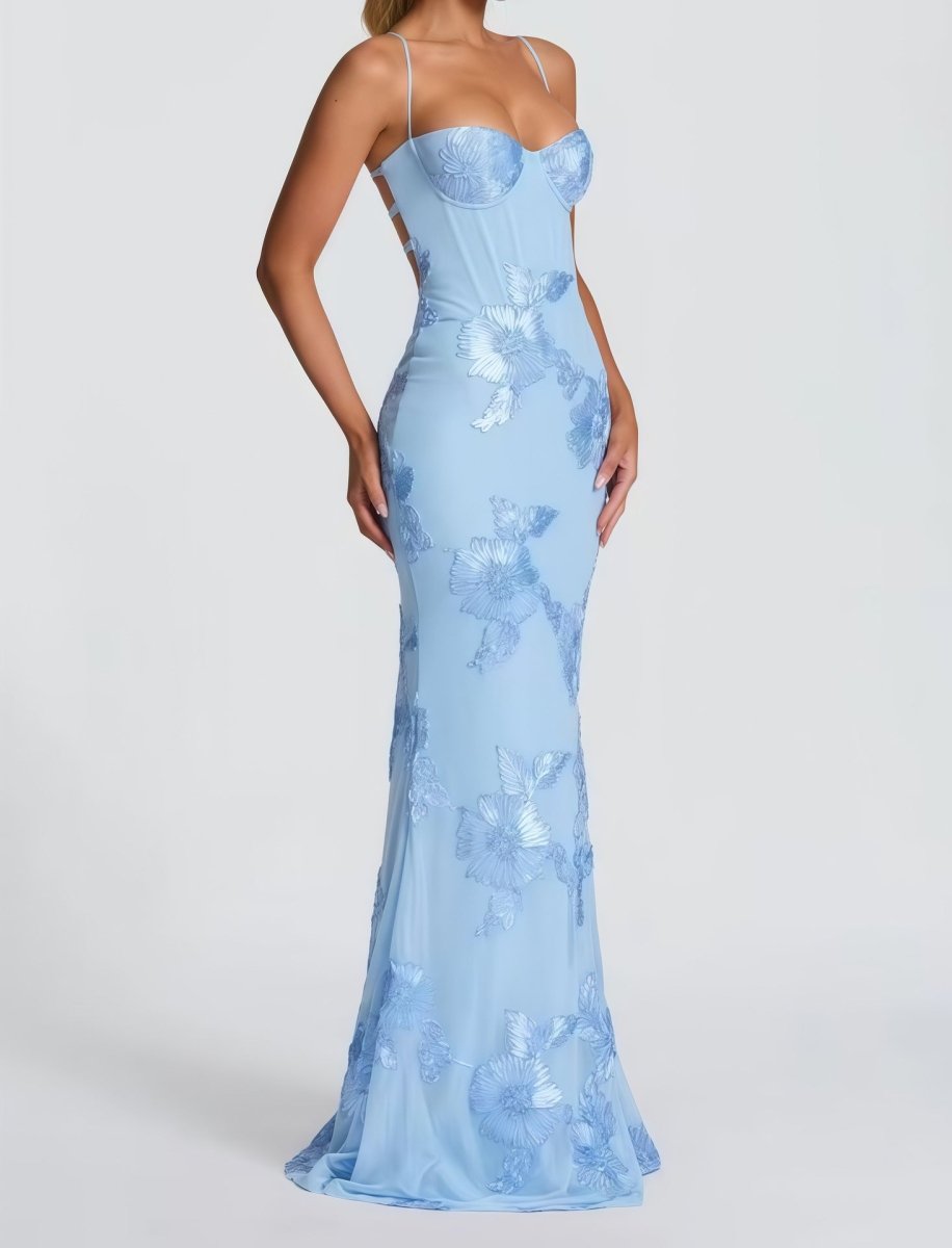Women's Lace Maxi Dress | Elegant Figure-Hugging Flared Evening Gown 9