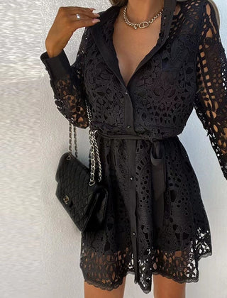 Women's Lace Mini Dress | Elegant Button-Front Summer Cocktail Dress 1