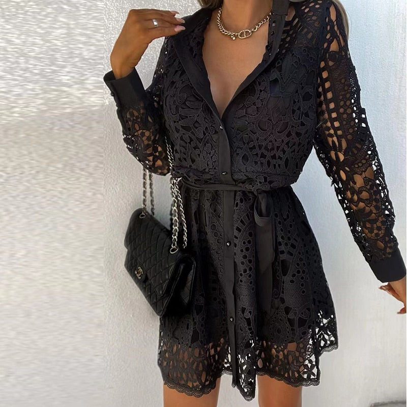 Women's Lace Mini Dress | Elegant Button-Front Summer Cocktail Dress 1