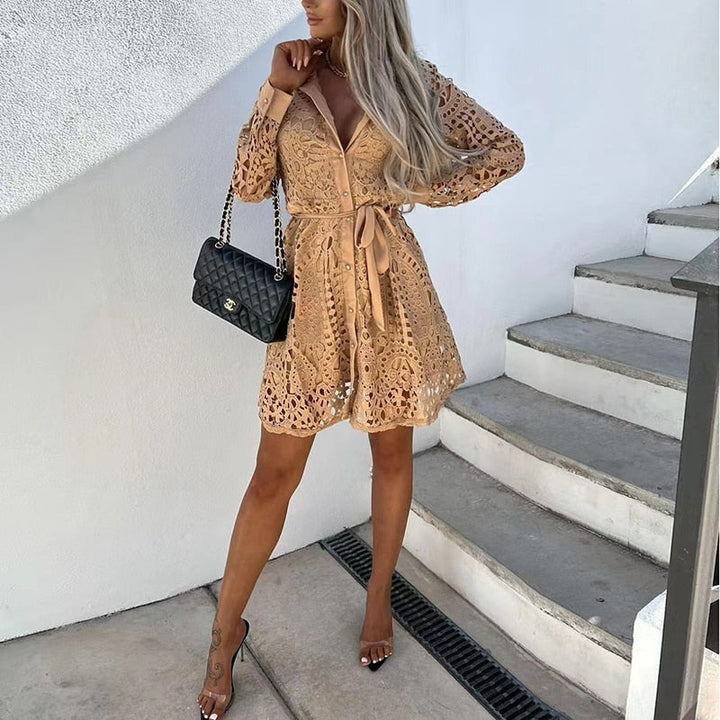 Women's Lace Mini Dress | Elegant Button-Front Summer Cocktail Dress 2