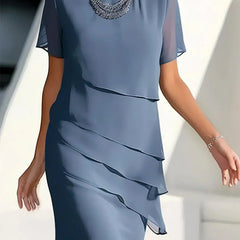 Women's Layered Chiffon Midi Dress | Elegant Summer Cocktail Dress 0
