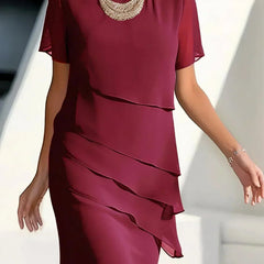 Women's Layered Chiffon Midi Dress | Elegant Summer Cocktail Dress 1