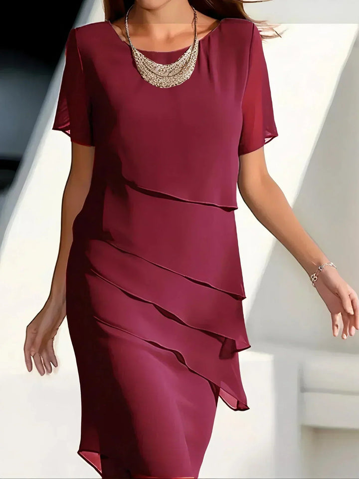 Women's Layered Chiffon Midi Dress | Elegant Summer Cocktail Dress 1
