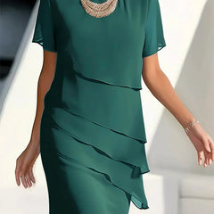 Women's Layered Chiffon Midi Dress | Elegant Summer Cocktail Dress 2