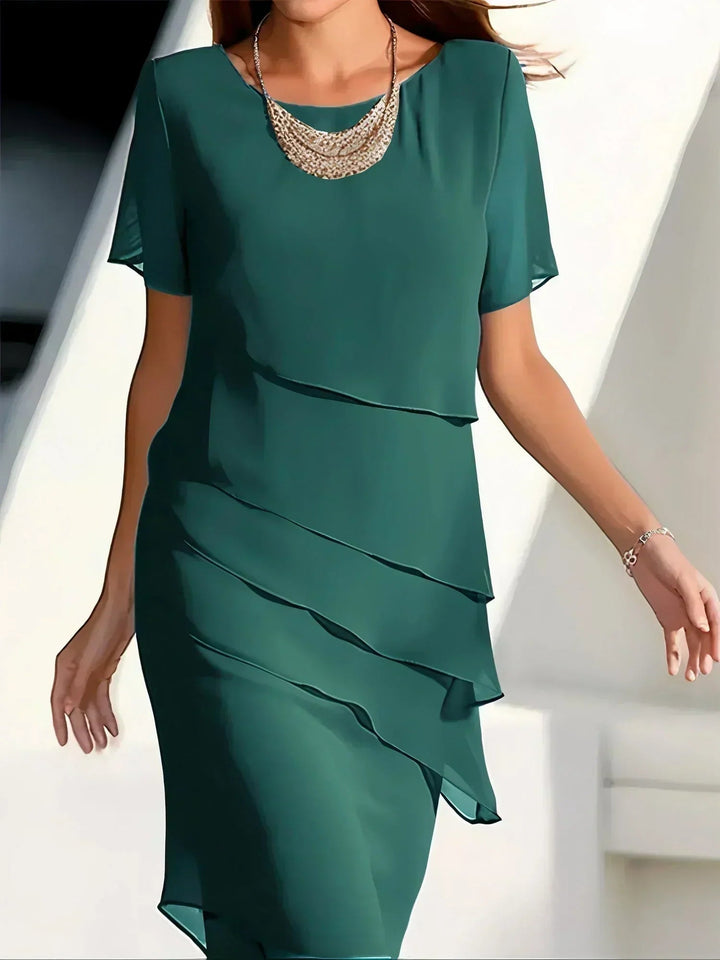 Women's Layered Chiffon Midi Dress | Elegant Summer Cocktail Dress 2