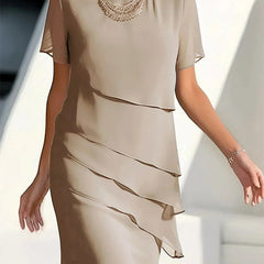 Women's Layered Chiffon Midi Dress | Elegant Summer Cocktail Dress 3