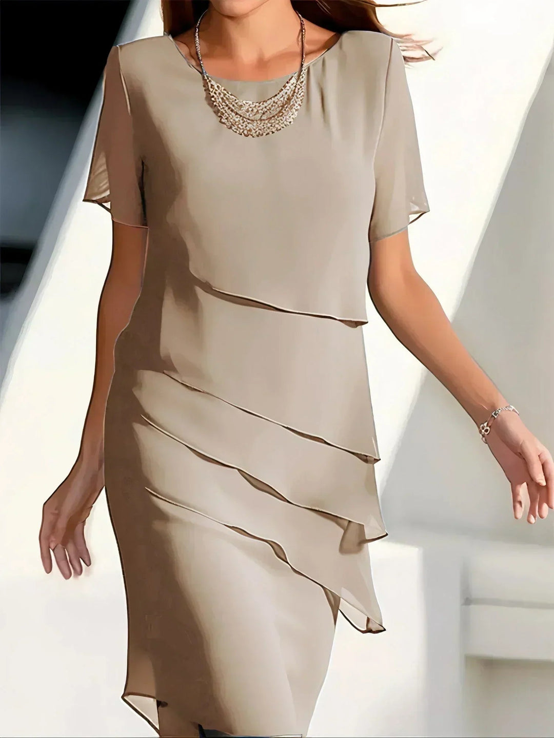 Women's Layered Chiffon Midi Dress | Elegant Summer Cocktail Dress 3