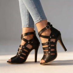 Women's Leather Gladiator Sandals | Elegant Strappy Stiletto Heels for Summer 0