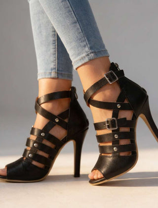 Women's Leather Gladiator Sandals | Elegant Strappy Stiletto Heels for Summer 0