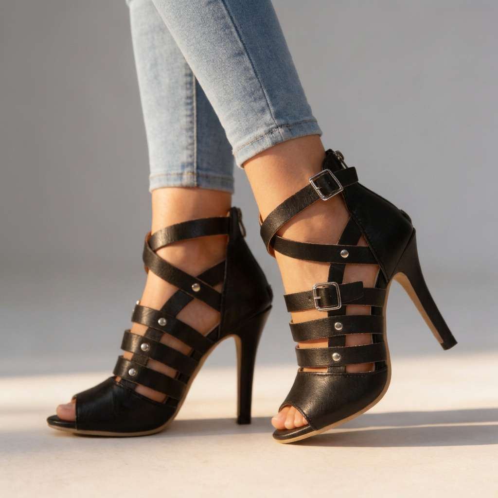 Women's Leather Gladiator Sandals | Elegant Strappy Stiletto Heels for Summer 0