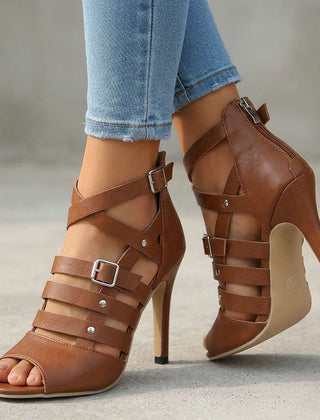 Women's Leather Gladiator Sandals | Elegant Strappy Stiletto Heels for Summer 3