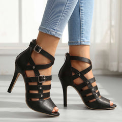 Women's Leather Gladiator Sandals | Elegant Strappy Stiletto Heels for Summer 4